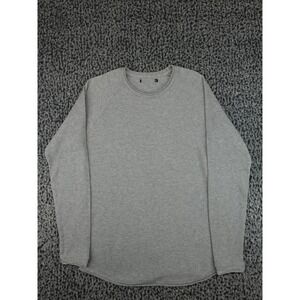 USA Waffle Knit Thermal Shirt Mens Large Grey Raglan Sleeve Curved Hem